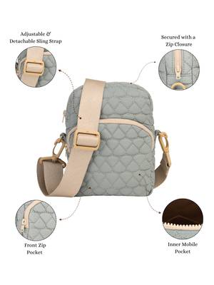   olive green polyester teardrop quilted sling bag 3