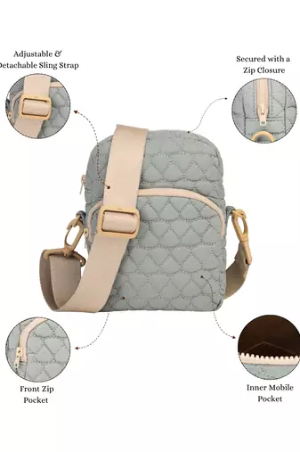   olive green polyester teardrop quilted sling bag
