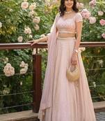 Baby Pink 9mm Sequin and Zari Embroidered Faux Georgette Indian Wedding Lehenga Choli