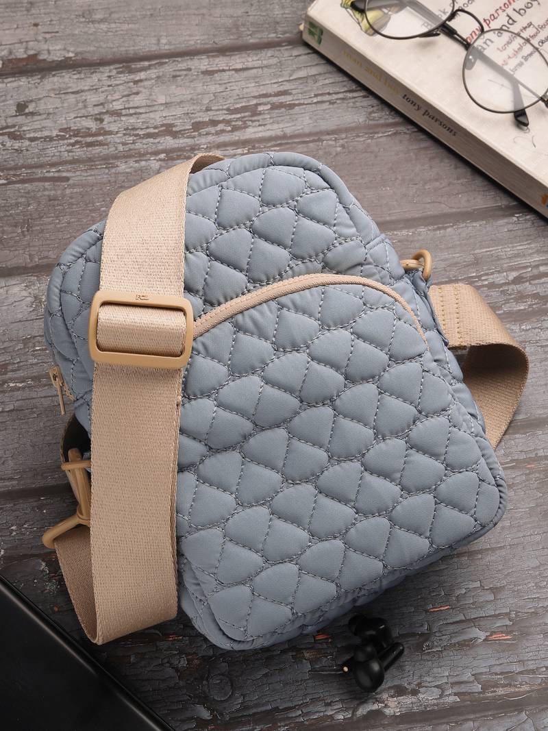   powder blue polyester teardrop quilted sling bag