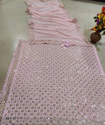 Baby Pink 9mm Sequin and Zari Embroidered Faux Georgette Indian Wedding Lehenga Choli 5