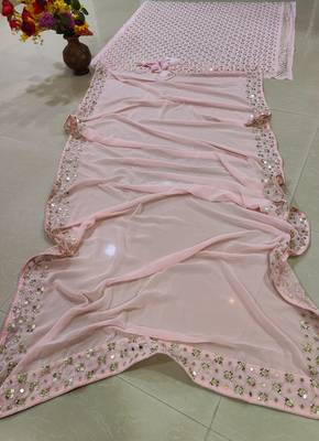 Baby Pink 9mm Sequin and Zari Embroidered Faux Georgette Indian Wedding Lehenga Choli 6