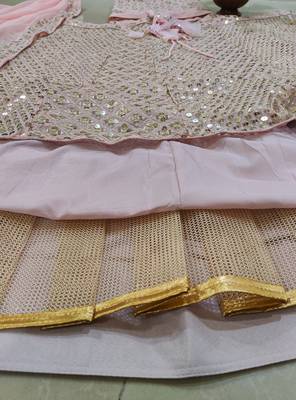 Baby Pink 9mm Sequin and Zari Embroidered Faux Georgette Indian Wedding Lehenga Choli 7