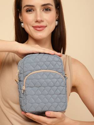  powder blue polyester teardrop quilted sling bag 2