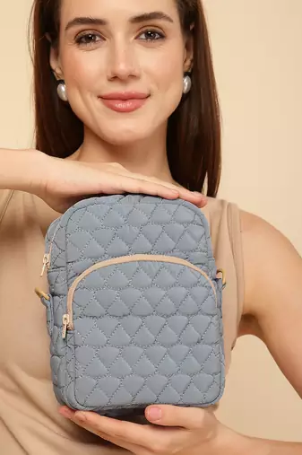   powder blue polyester teardrop quilted sling bag