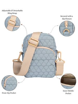   powder blue polyester teardrop quilted sling bag 3