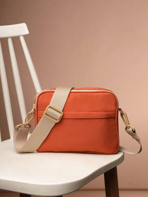   burnt orange polyester solid sling bag 1