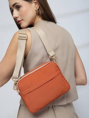   burnt orange polyester solid sling bag 2