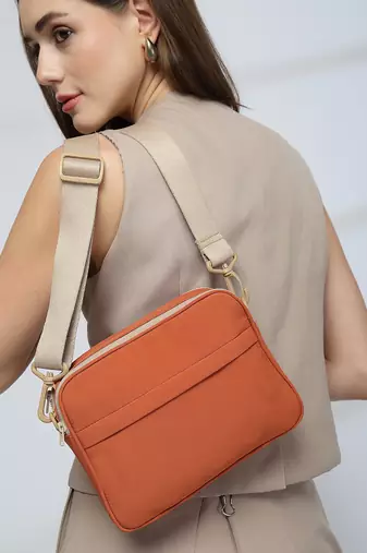   burnt orange polyester solid sling bag