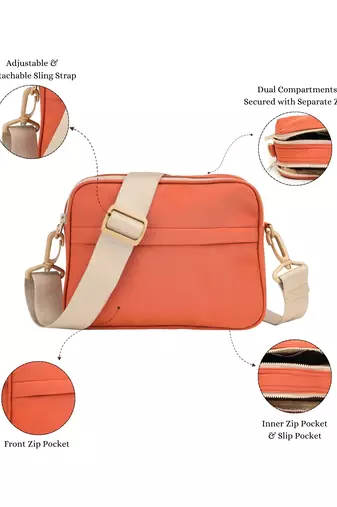   burnt orange polyester solid sling bag