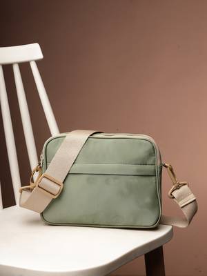   sage green polyester solid sling bag 1