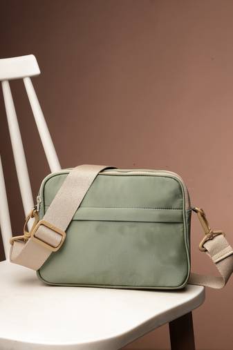   sage green polyester solid sling bag