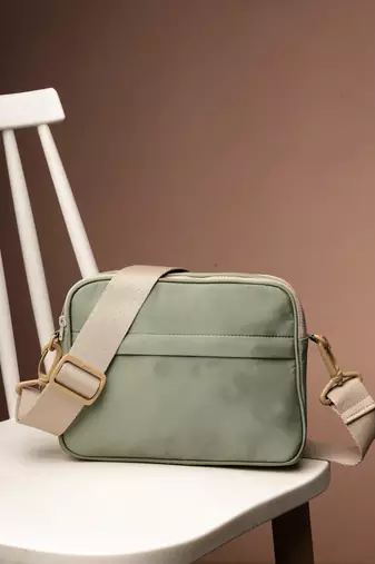   sage green polyester solid sling bag