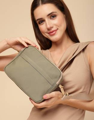   sage green polyester solid sling bag 2