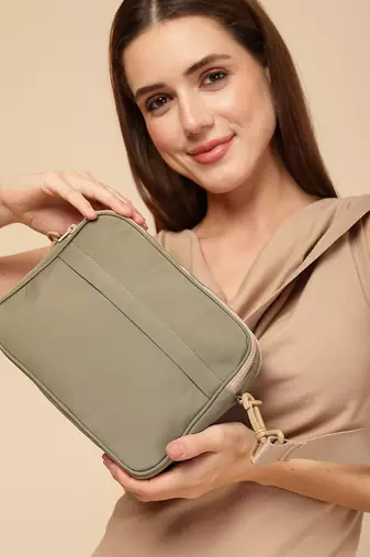   sage green polyester solid sling bag