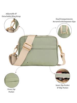   sage green polyester solid sling bag 3