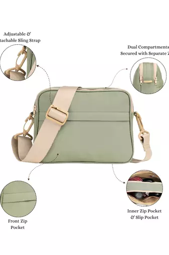   sage green polyester solid sling bag