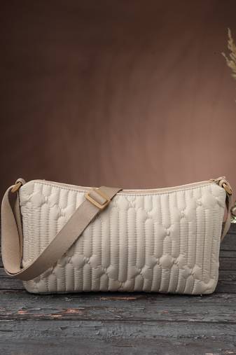   ivory white polyester geometric sling bag