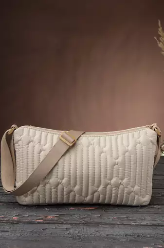   ivory white polyester geometric sling bag