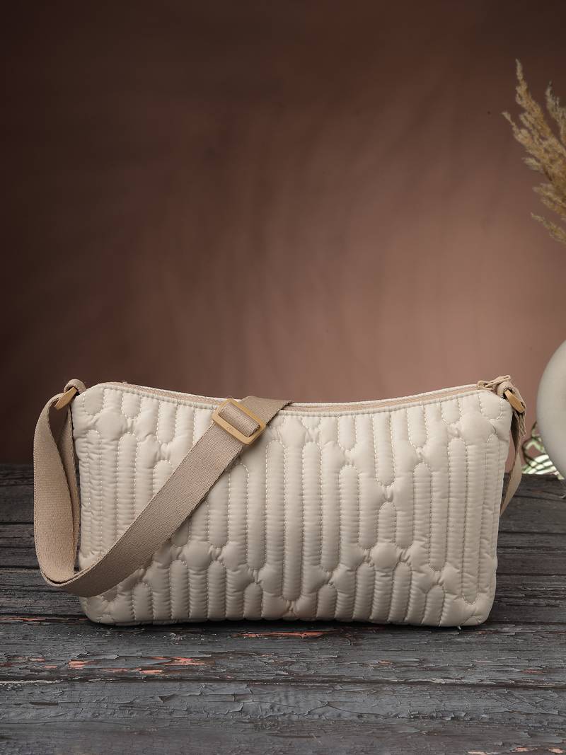   ivory white polyester geometric sling bag