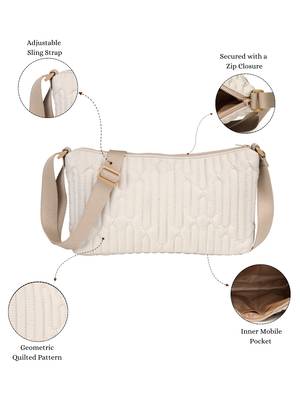   ivory white polyester geometric sling bag 3