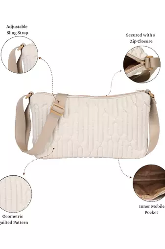   ivory white polyester geometric sling bag