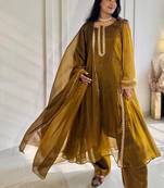gold embroidery chiffon full stitched sharara plazo