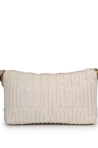   ivory white polyester geometric sling bag