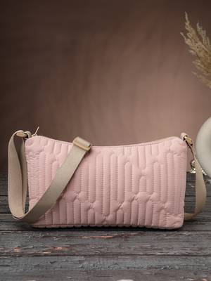   baby pink polyester geometric sling bag 1