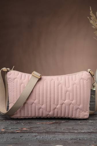   baby pink polyester geometric sling bag