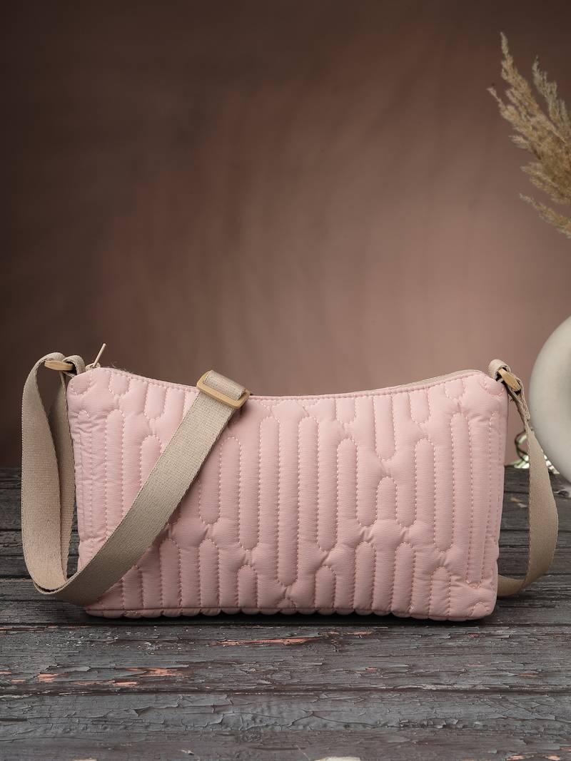   baby pink polyester geometric sling bag
