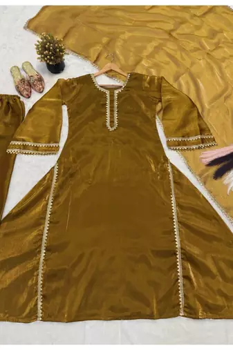 gold embroidery chiffon full stitched sharara plazo