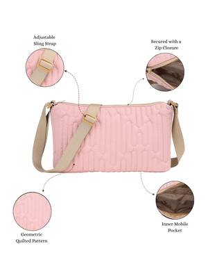   baby pink polyester geometric sling bag 3