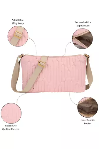   baby pink polyester geometric sling bag