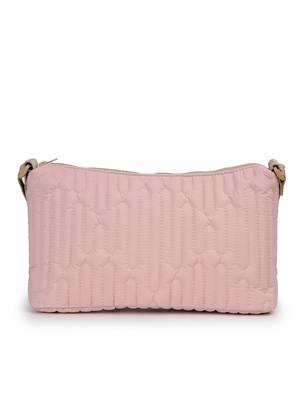   baby pink polyester geometric sling bag 5