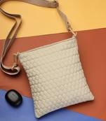   ivory white polyester teardrop quilted sling bag