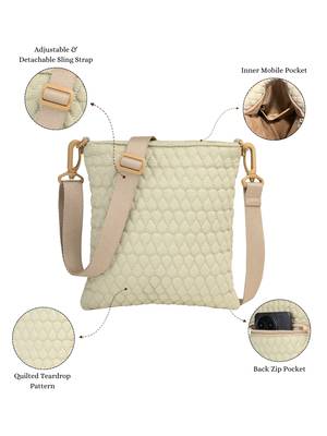   ivory white polyester teardrop quilted sling bag 3