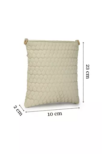   ivory white polyester teardrop quilted sling bag