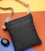   black polyester teardrop quilted sling bag