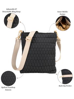   black polyester teardrop quilted sling bag 3