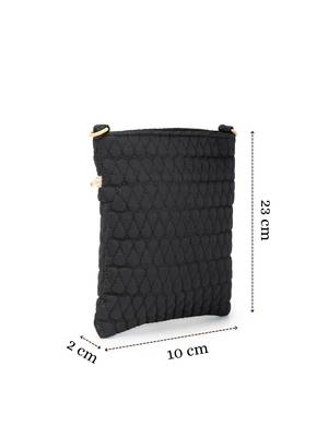   black polyester teardrop quilted sling bag 4