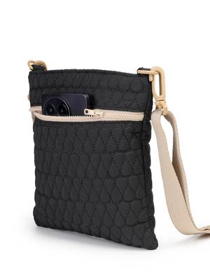   black polyester teardrop quilted sling bag 5