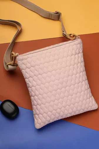   baby pink polyester teardrop quilted sling bag