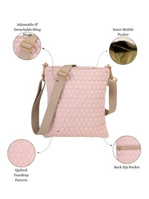   baby pink polyester teardrop quilted sling bag 3