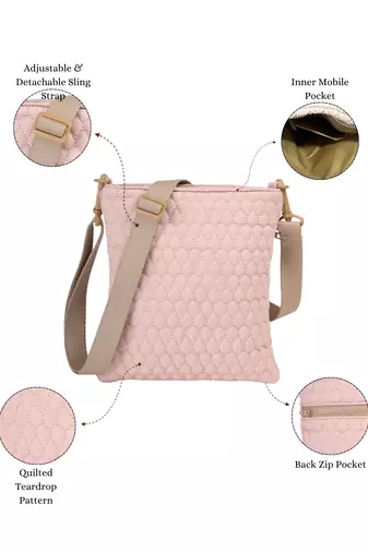   baby pink polyester teardrop quilted sling bag