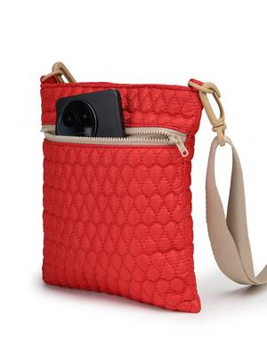   red polyester teardrop quilted sling bag 5