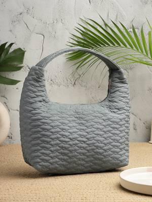   dusty blue polyester wave quilted handheld bag 1