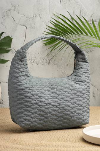   dusty blue polyester wave quilted handheld bag