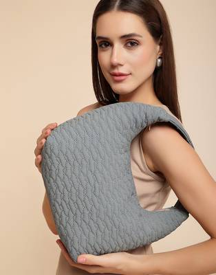   dusty blue polyester wave quilted handheld bag 2