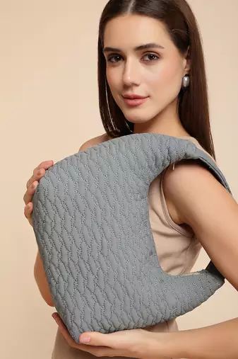   dusty blue polyester wave quilted handheld bag